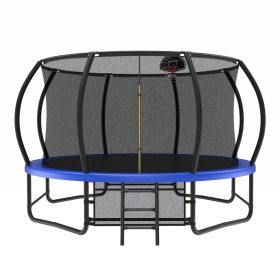 14FT Trampoline with Enclosure - Recreational Trampolines with Ladder and AntiRust Coating, ASTM Approval Outdoor Trampoline for Kids