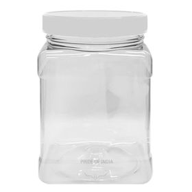 Pride of India | Clear Food Grade PET Plastic Square Grip Storage Jar w/ Cap | 6 Jar Pack - 64 Fluid Ounces 7-8 Cup Storage Capacity | Airtight S