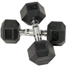 Rubber Encased Hex Dumbbells, 15 lbs Pair, Black
